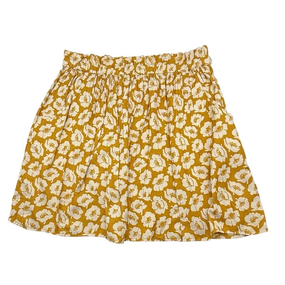 American Eagle Women Floral Yellow Smocked Waist Pocket Mini Skirt Size M